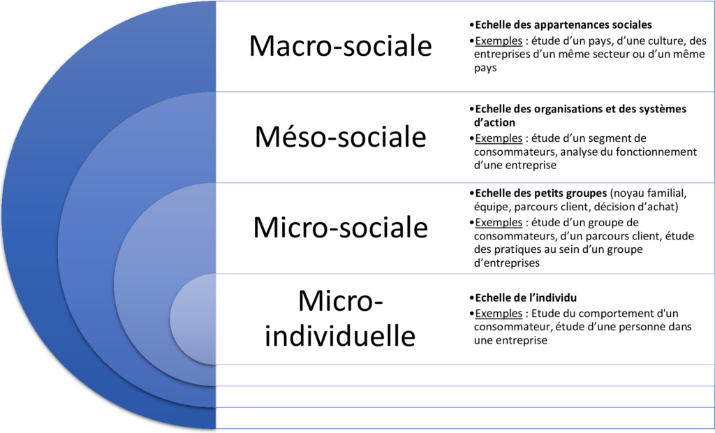 étude qualitative : échelles macro-, méso, mico-sociale et mico-individuelle