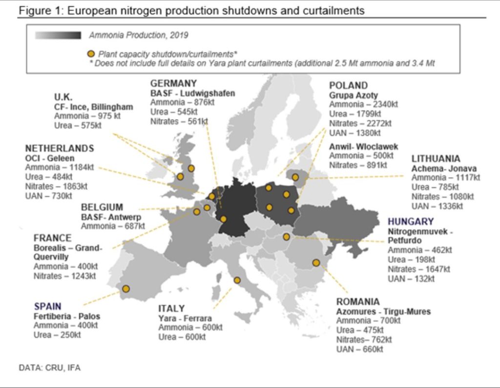 nitrogen plant shutdowns europe 2022