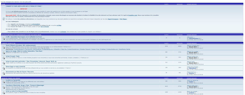 screenshot of the "Les Arnaques" forum