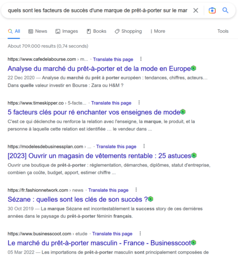 réponse google sur facteur de succès dans le prêt-à-porter en France