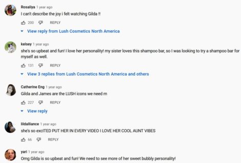 YouTube comments on Lush video