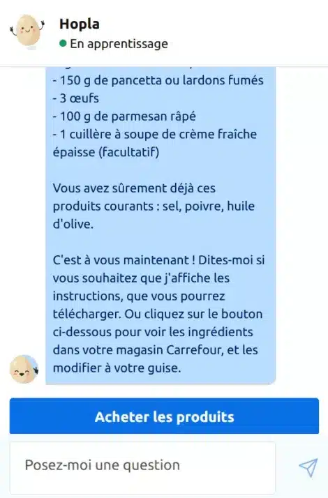 Hopla chatbot Carrefour