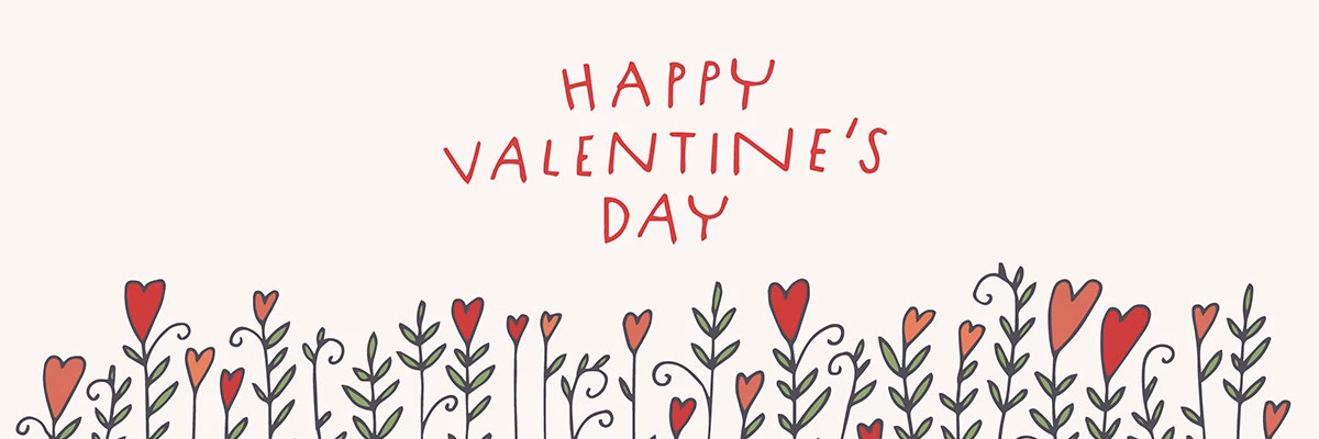 Happy Valentine's day greeting card. Romantic illustration, field of heart flowers. Nice decorative illustration with space for your message.