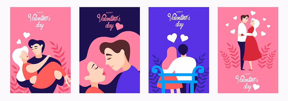 set of postcards to the day of saint Valentin. vector cartoon illustration
