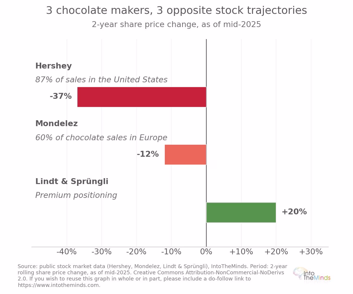 stock market performance of the 3 main chocolate manufacturing groups