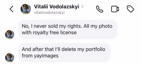 Disucssion on rights of yayimages with vitalii vodolazskyi